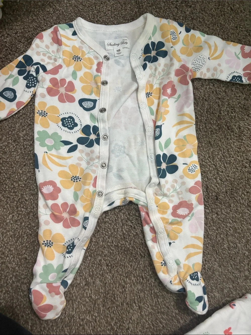 Carter's White Floral Print Footed One-Piece Set light material and a short sle